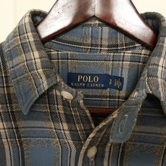 MENS POLO RALPH LAUREN CLASSIC BLUE PLAID 2-Pocket Flannel Long Sleeve Shirt - Picture 2 of 2